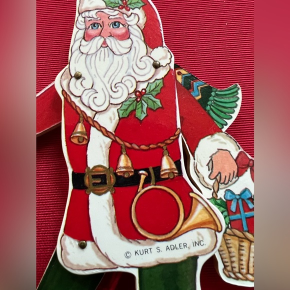 Kurt Adler Ornament Santa Claus snowshoe pull string kinetic wood 80s vintage - Picture 5 of 6